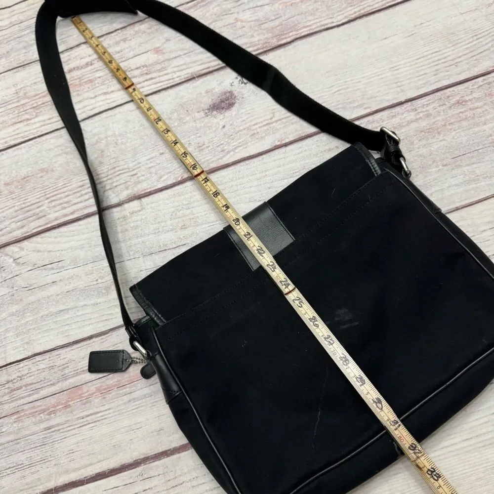 COACH Leather Nylon Messenger Bag Shoulder Strap Crossbody Black